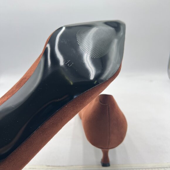 miss left Coffee Kitten Heels Office Professional Shoes Pointed Toe V-Cut Pumps - Picture 6 of 8